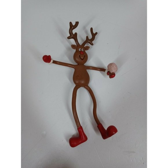 Vintage Russ 7.25" Bendable Reindeer with Ice Cream Cone & Red Shoes & Mittens - Picture 1 of 6